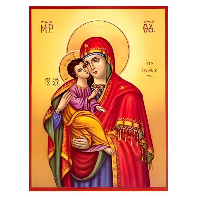 Σετ των 2 Εικόνα Ορθοδοξίας με περίγραμμα χρυσό σε ξύλο Φλαμουρίας  με  βάση Εικόνα Παναγία Ακαθίστου Χειροποίητη Ελληνορθόδοξη , Κρεμαστή πλάκα βυζαντινής τέχνης, χριστιανική τέχνη Διάσταση 10x7 cm (3,9 x 2,8 ίντσες) INTRAEK-671334