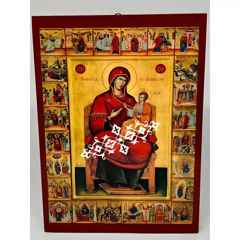 Σετ των 2 Εικόνα Ορθοδοξίας με περίγραμμα χρυσό σε ξύλο Φλαμουρίας  με  βάση Εικόνα Παναγία Ακαθίστου Χειροποίητη Ελληνορθόδοξη , Κρεμαστή πλάκα βυζαντινής τέχνης, χριστιανική τέχνη Διάσταση 10x7 cm (3,9 x 2,8 ίντσες) INTRAEK-671333