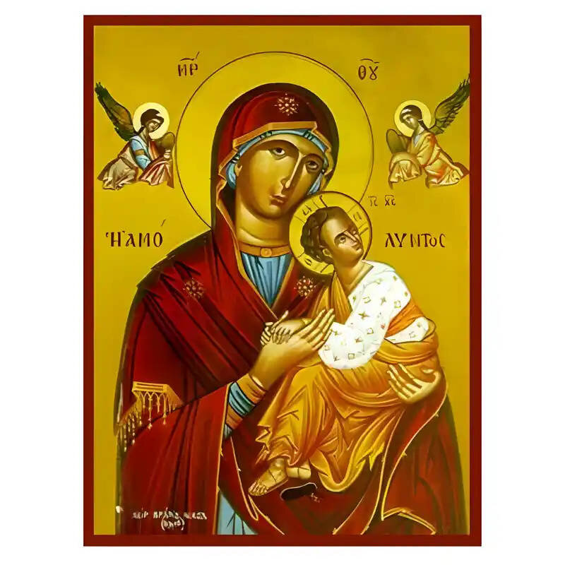 Σετ των 2 Εικόνα Ορθοδοξίας με περίγραμμα χρυσό σε ξύλο Φλαμουρίας  με  βάση Εικόνα Παναγία Αμόλυντος Χειροποίητη Ελληνορθόδοξη , Κρεμαστή πλάκα βυζαντινής τέχνης, χριστιανική τέχνη Διάσταση 10x7 cm (3,9 x 2,8 ίντσες) INTRAEK-671331