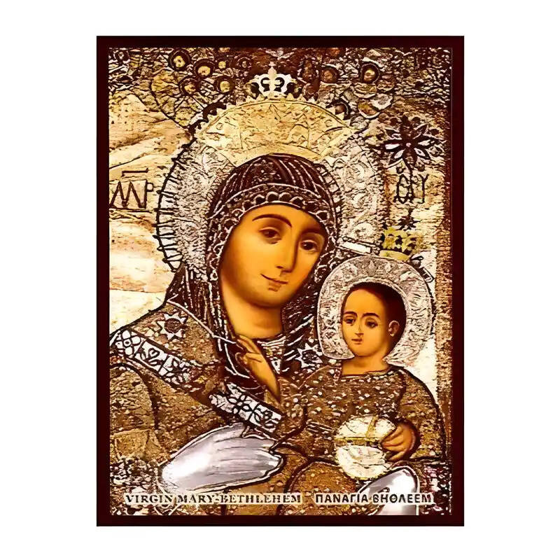 Σετ των 2 Εικόνα Ορθοδοξίας με περίγραμμα χρυσό σε ξύλο Φλαμουρίας  με  βάση Εικόνα Παναγία Βηθλεεμίτισσα Χειροποίητη Ελληνορθόδοξη , Κρεμαστή πλάκα βυζαντινής τέχνης, χριστιανική τέχνη Διάσταση 10x7 cm (3,9 x 2,8 ίντσες) INTRAEK-671326