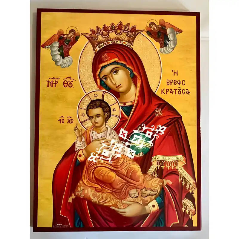 Σετ των 2 Εικόνα Ορθοδοξίας με περίγραμμα χρυσό σε ξύλο Φλαμουρίας  με  βάση Εικόνα Παναγία Βρεφοκρατούσα Χειροποίητη Ελληνορθόδοξη , Κρεμαστή πλάκα βυζαντινής τέχνης, χριστιανική τέχνη Διάσταση 10x7 cm (3,9 x 2,8 ίντσες) INTRAEK-671325