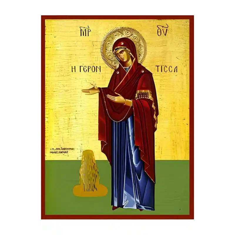 Σετ των 2 Εικόνα Ορθοδοξίας με περίγραμμα χρυσό σε ξύλο Φλαμουρίας  με  βάση Εικόνα Παναγία Γερόντισσα Χειροποίητη Ελληνορθόδοξη , Κρεμαστή πλάκα βυζαντινής τέχνης, χριστιανική τέχνη Διάσταση 10x7 cm (3,9 x 2,8 ίντσες) INTRAEK-671322