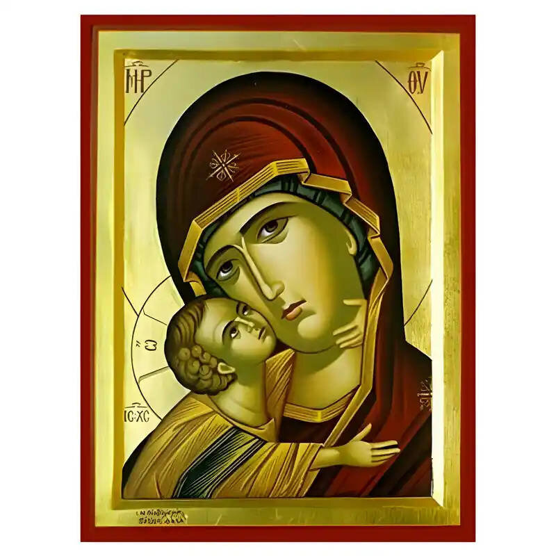 Σετ των 2 Εικόνα Ορθοδοξίας με περίγραμμα χρυσό σε ξύλο Φλαμουρίας  με  βάση Εικόνα Παναγία Γλυκοφιλούσα Χειροποίητη Ελληνορθόδοξη , Κρεμαστή πλάκα βυζαντινής τέχνης, χριστιανική τέχνη Διάσταση 10x7 cm (3,9 x 2,8 ίντσες) INTRAEK-671312
