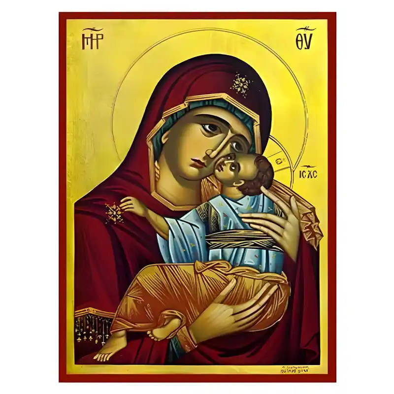 Σετ των 2 Εικόνα Ορθοδοξίας με περίγραμμα χρυσό σε ξύλο Φλαμουρίας  με  βάση Εικόνα Παναγία Γλυκοφιλούσα Χειροποίητη Ελληνορθόδοξη , Κρεμαστή πλάκα βυζαντινής τέχνης, χριστιανική τέχνη Διάσταση 10x7 cm (3,9 x 2,8 ίντσες) INTRAEK-671311