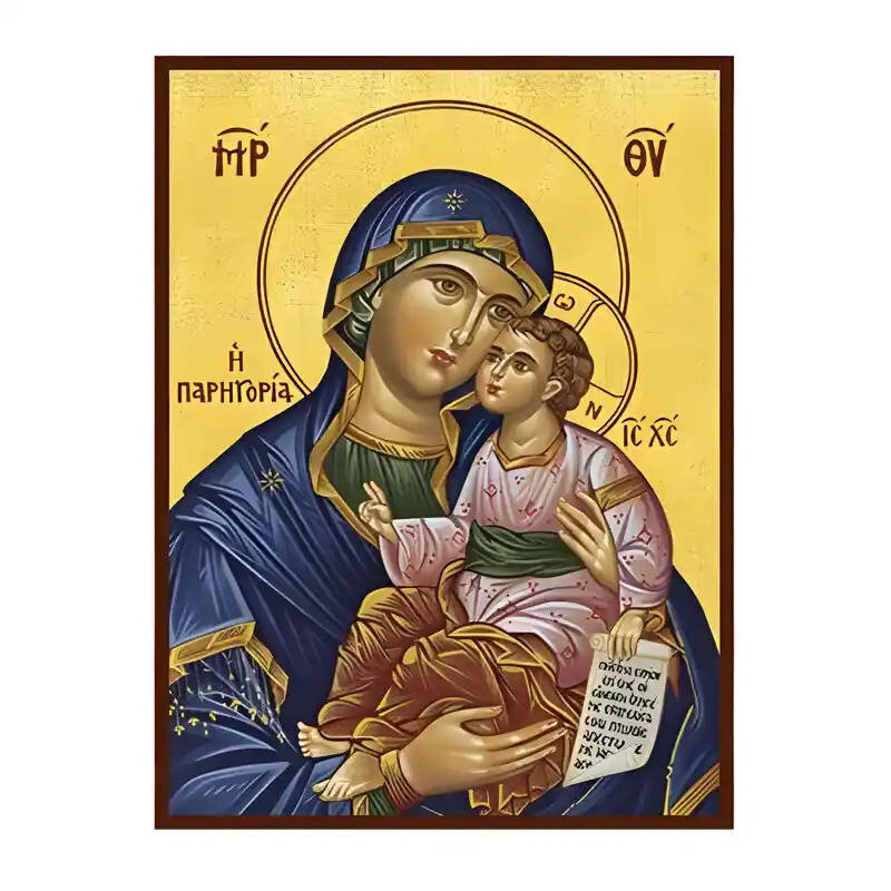 Σετ των 2 Εικόνα Ορθοδοξίας με περίγραμμα χρυσό σε ξύλο Φλαμουρίας  με  βάση Εικόνα Παναγία Γλυκοφιλούσα Χειροποίητη Ελληνορθόδοξη , Κρεμαστή πλάκα βυζαντινής τέχνης, χριστιανική τέχνη Διάσταση 10x7 cm (3,9 x 2,8 ίντσες) INTRAEK-671303