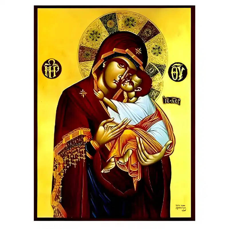 Σετ των 2 Εικόνα Ορθοδοξίας με περίγραμμα χρυσό σε ξύλο Φλαμουρίας  με  βάση Εικόνα Παναγία Γλυκοφιλούσα Χειροποίητη Ελληνορθόδοξη , Κρεμαστή πλάκα βυζαντινής τέχνης, χριστιανική τέχνη Διάσταση 10x7 cm (3,9 x 2,8 ίντσες) INTRAEK-671302