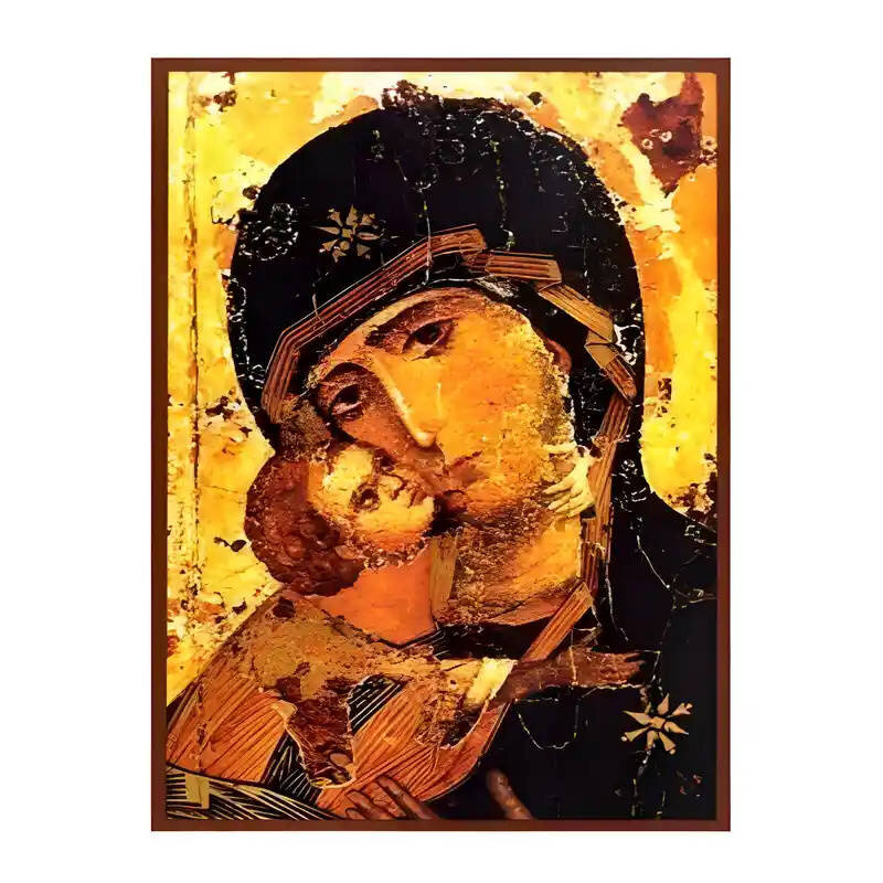 Σετ των 2 Εικόνα Ορθοδοξίας με περίγραμμα χρυσό σε ξύλο Φλαμουρίας  με  βάση Εικόνα Παναγία Γλυκοφιλούσα, Βλαδιμίρ Χειροποίητη Ελληνορθόδοξη , Κρεμαστή πλάκα βυζαντινής τέχνης, χριστιανική τέχνη Διάσταση 10x7 cm (3,9 x 2,8 ίντσες) INTRAEK-671301