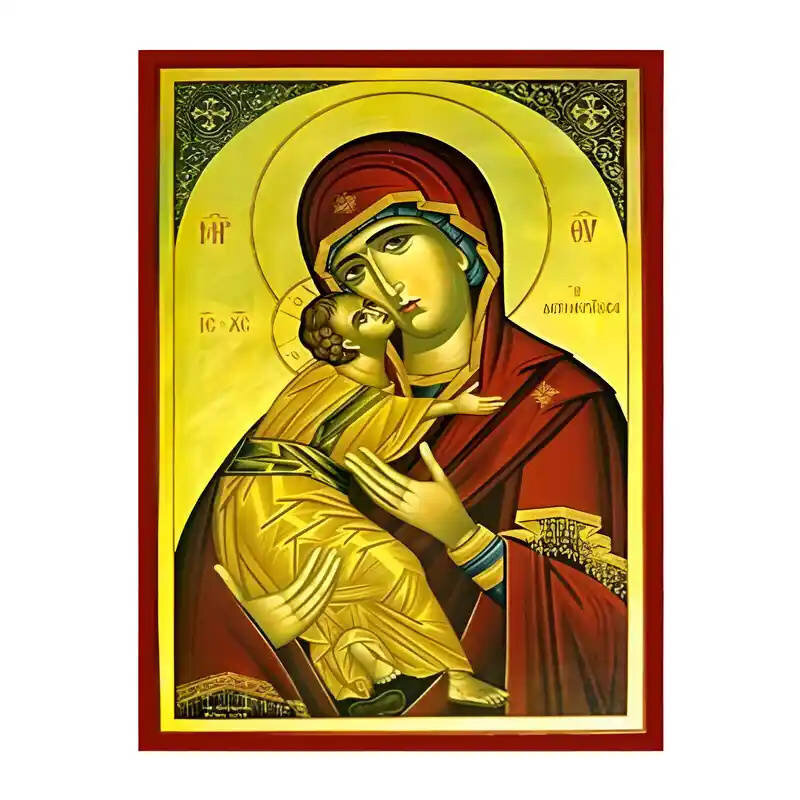 Σετ των 2 Εικόνα Ορθοδοξίας με περίγραμμα χρυσό σε ξύλο Φλαμουρίας  με  βάση Εικόνα Παναγία Γλυκοφιλούσα, Δεξιοκρατούσα Χειροποίητη Ελληνορθόδοξη , Κρεμαστή πλάκα βυζαντινής τέχνης, χριστιανική τέχνη Διάσταση 10x7 cm (3,9 x 2,8 ίντσες) INTRAEK-671299