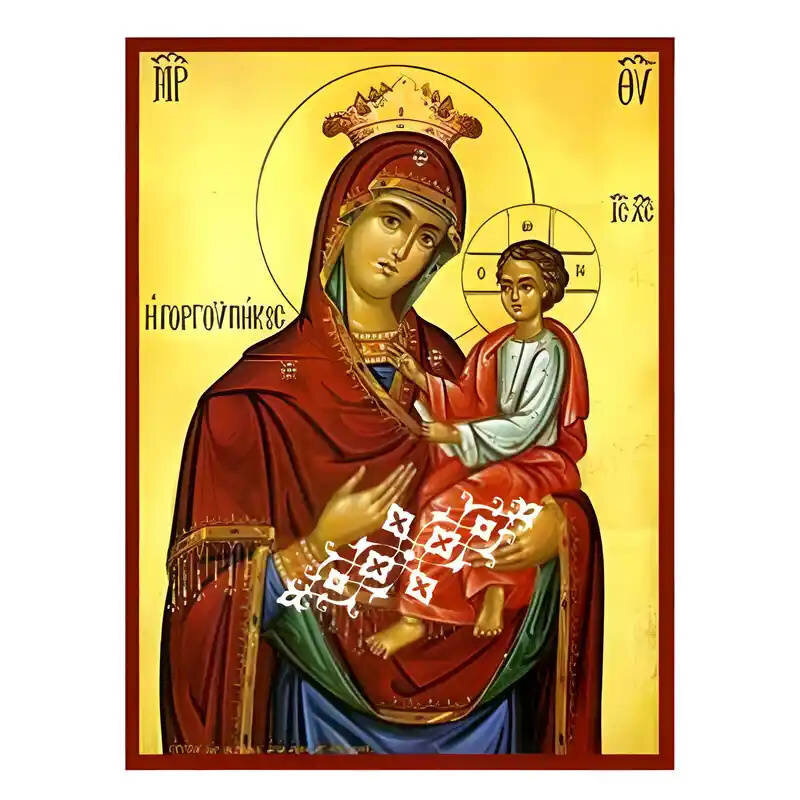 Σετ των 2 Εικόνα Ορθοδοξίας με περίγραμμα χρυσό σε ξύλο Φλαμουρίας  με  βάση Εικόνα Παναγία Γοργοϋπήκοος Χειροποίητη Ελληνορθόδοξη , Κρεμαστή πλάκα βυζαντινής τέχνης, χριστιανική τέχνη Διάσταση 10x7 cm (3,9 x 2,8 ίντσες) INTRAEK-671293