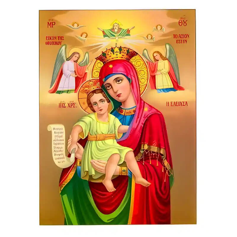 Σετ των 2 Εικόνα Ορθοδοξίας με περίγραμμα χρυσό σε ξύλο Φλαμουρίας  με  βάση Εικόνα Παναγία Ελεούσα, Άξιον Εστί Χειροποίητη Ελληνορθόδοξη , Κρεμαστή πλάκα βυζαντινής τέχνης, χριστιανική τέχνη Διάσταση 10x7 cm (3,9 x 2,8 ίντσες) INTRAEK-671288