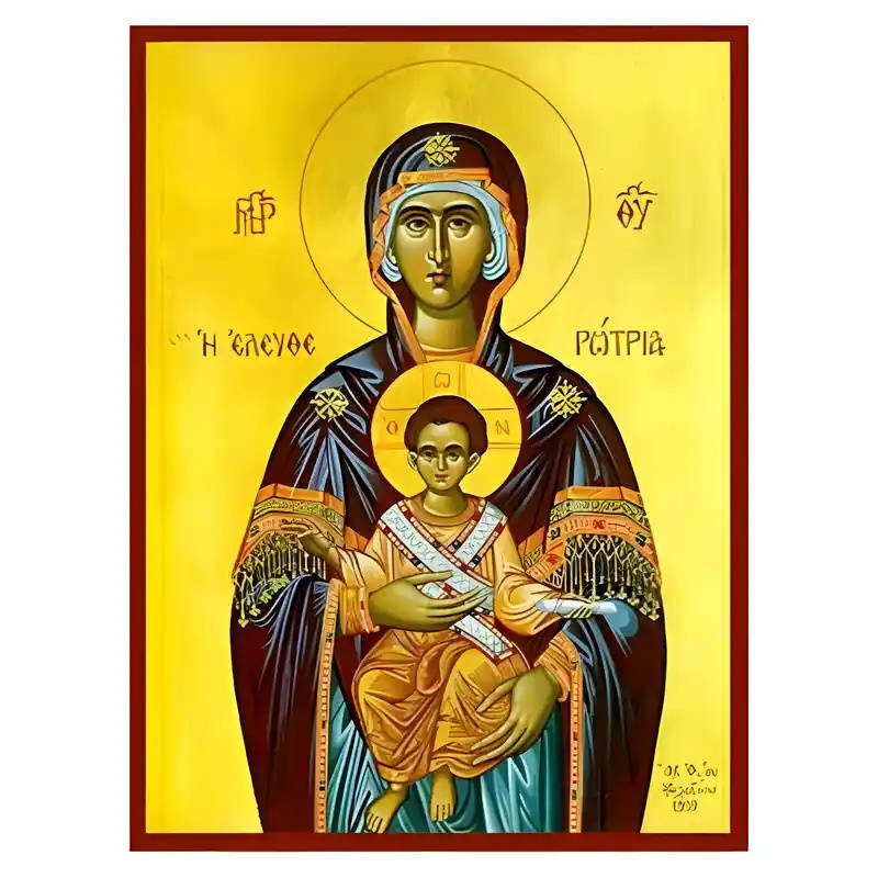 Σετ των 2 Εικόνα Ορθοδοξίας με περίγραμμα χρυσό σε ξύλο Φλαμουρίας  με  βάση Εικόνα Παναγία Ελευθερώτρια Χειροποίητη Ελληνορθόδοξη , Κρεμαστή πλάκα βυζαντινής τέχνης, χριστιανική τέχνη Διάσταση 10x7 cm (3,9 x 2,8 ίντσες) INTRAEK-671286