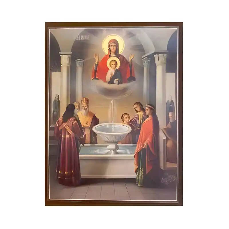 Σετ των 2 Εικόνα Ορθοδοξίας με περίγραμμα χρυσό σε ξύλο Φλαμουρίας  με  βάση Εικόνα Παναγία Ζωοδόχος Πηγή Χειροποίητη Ελληνορθόδοξη , Κρεμαστή πλάκα βυζαντινής τέχνης, χριστιανική τέχνη Διάσταση 10x7 cm (3,9 x 2,8 ίντσες) INTRAEK-671278