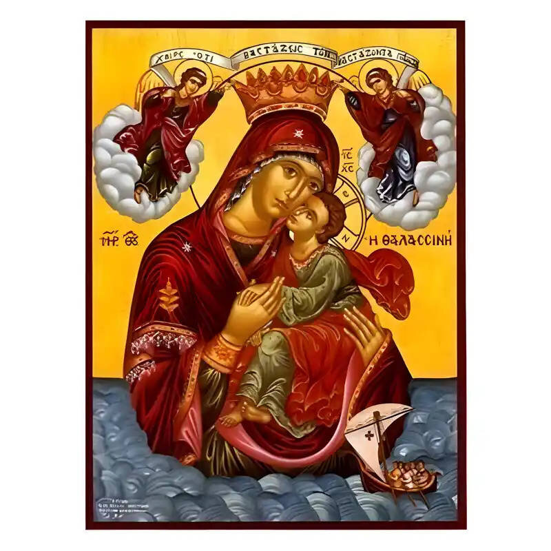 Σετ των 2 Εικόνα Ορθοδοξίας με περίγραμμα χρυσό σε ξύλο Φλαμουρίας  με  βάση Εικόνα Παναγία Θαλασσινή Χειροποίητη Ελληνορθόδοξη , Κρεμαστή πλάκα βυζαντινής τέχνης, χριστιανική τέχνη Διάσταση 10x7 cm (3,9 x 2,8 ίντσες) INTRAEK-671272