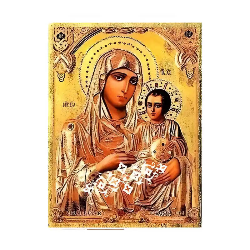 Σετ των 2 Εικόνα Ορθοδοξίας με περίγραμμα χρυσό σε ξύλο Φλαμουρίας  με  βάση Εικόνα Παναγία Ιεροσολυμίτισσα Χειροποίητη Ελληνορθόδοξη , Κρεμαστή πλάκα βυζαντινής τέχνης, χριστιανική τέχνη Διάσταση 10x7 cm (3,9 x 2,8 ίντσες) INTRAEK-671268