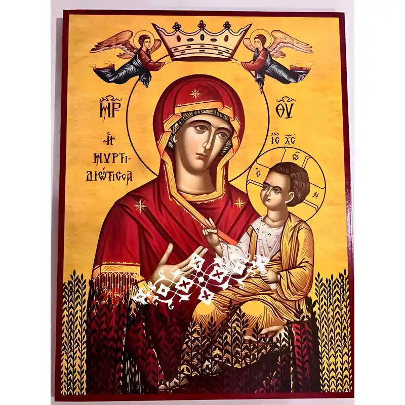 Σετ των 2 Εικόνα Ορθοδοξίας με περίγραμμα χρυσό σε ξύλο Φλαμουρίας  με  βάση Εικόνα Παναγία Μυρτιδιώτισσα Χειροποίητη Ελληνορθόδοξη , Κρεμαστή πλάκα βυζαντινής τέχνης, χριστιανική τέχνη Διάσταση 10x7 cm (3,9 x 2,8 ίντσες) INTRAEK-671250
