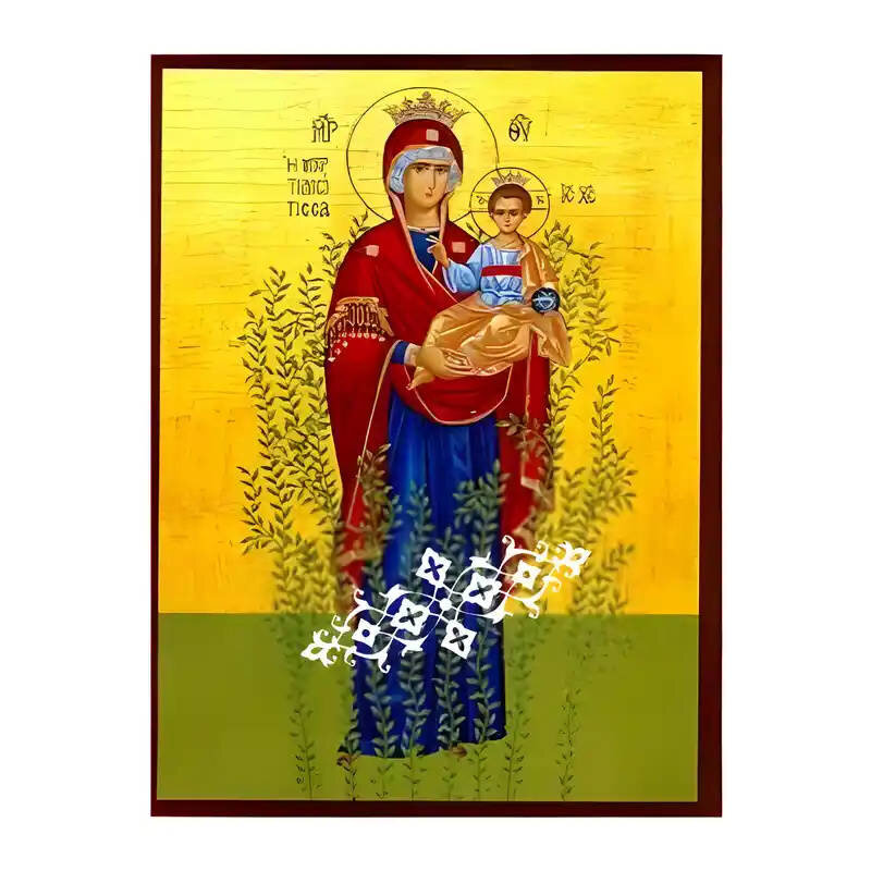 Σετ των 2 Εικόνα Ορθοδοξίας με περίγραμμα χρυσό σε ξύλο Φλαμουρίας  με  βάση Εικόνα Παναγία Μυρτιδιώτισσα Χειροποίητη Ελληνορθόδοξη , Κρεμαστή πλάκα βυζαντινής τέχνης, χριστιανική τέχνη Διάσταση 10x7 cm (3,9 x 2,8 ίντσες) INTRAEK-671249