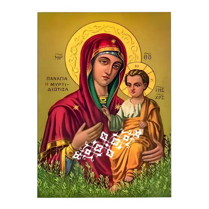 Σετ των 2 Εικόνα Ορθοδοξίας με περίγραμμα χρυσό σε ξύλο Φλαμουρίας  με  βάση Εικόνα Παναγία Μυρτιδιώτισσα Χειροποίητη Ελληνορθόδοξη , Κρεμαστή πλάκα βυζαντινής τέχνης, χριστιανική τέχνη Διάσταση 10x7 cm (3,9 x 2,8 ίντσες) INTRAEK-671247