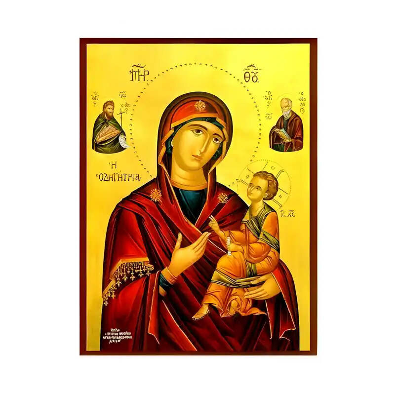 Σετ των 2 Εικόνα Ορθοδοξίας με περίγραμμα χρυσό σε ξύλο Φλαμουρίας  με  βάση Εικόνα Παναγία Οδηγήτρια Χειροποίητη Ελληνορθόδοξη , Κρεμαστή πλάκα βυζαντινής τέχνης, χριστιανική τέχνη Διάσταση 10x7 cm (3,9 x 2,8 ίντσες) INTRAEK-671243