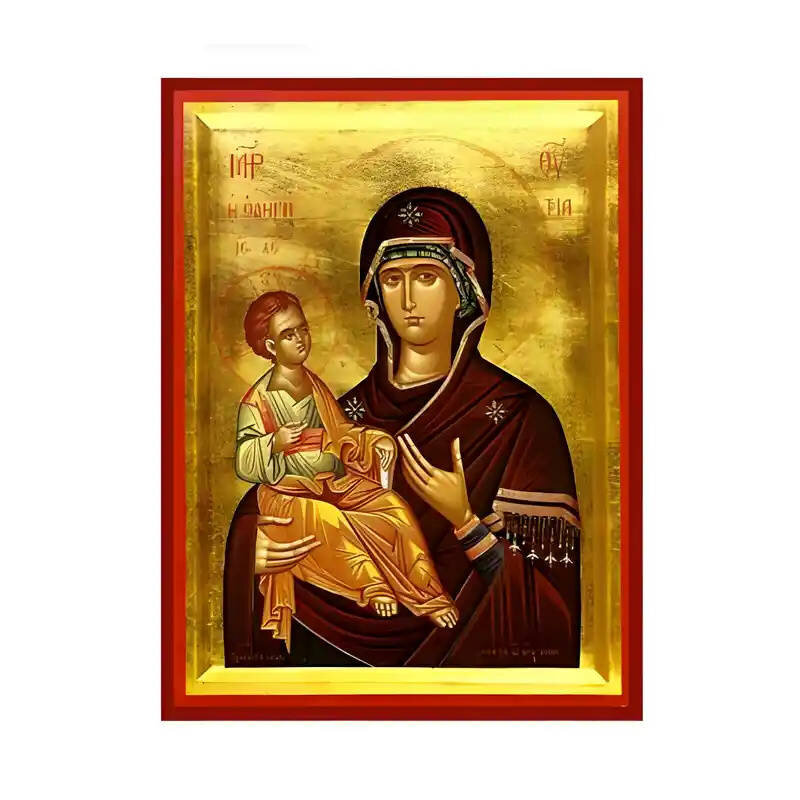 Σετ των 2 Εικόνα Ορθοδοξίας με περίγραμμα χρυσό σε ξύλο Φλαμουρίας  με  βάση Εικόνα Παναγία Οδηγήτρια Χειροποίητη Ελληνορθόδοξη , Κρεμαστή πλάκα βυζαντινής τέχνης, χριστιανική τέχνη Διάσταση 10x7 cm (3,9 x 2,8 ίντσες) INTRAEK-671240