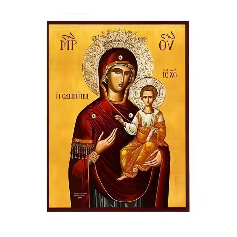 Σετ των 2 Εικόνα Ορθοδοξίας με περίγραμμα χρυσό σε ξύλο Φλαμουρίας  με  βάση Εικόνα Παναγία Οδηγήτρια Χειροποίητη Ελληνορθόδοξη , Κρεμαστή πλάκα βυζαντινής τέχνης, χριστιανική τέχνη Διάσταση 10x7 cm (3,9 x 2,8 ίντσες) INTRAEK-671238