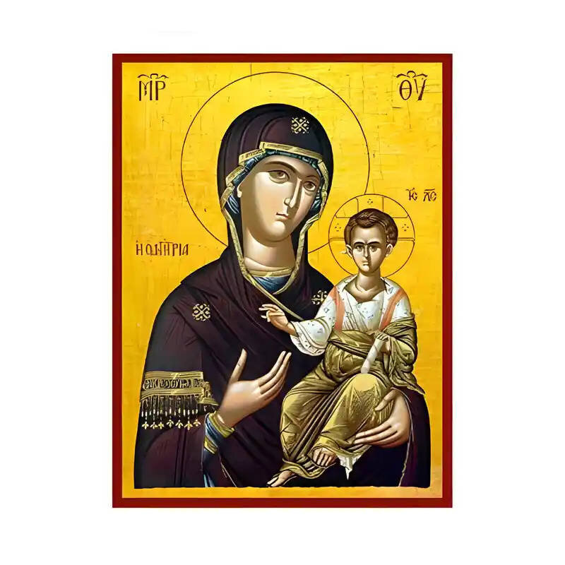 Σετ των 2 Εικόνα Ορθοδοξίας με περίγραμμα χρυσό σε ξύλο Φλαμουρίας  με  βάση Εικόνα Παναγία Οδηγήτρια Χειροποίητη Ελληνορθόδοξη , Κρεμαστή πλάκα βυζαντινής τέχνης, χριστιανική τέχνη Διάσταση 10x7 cm (3,9 x 2,8 ίντσες) INTRAEK-671235