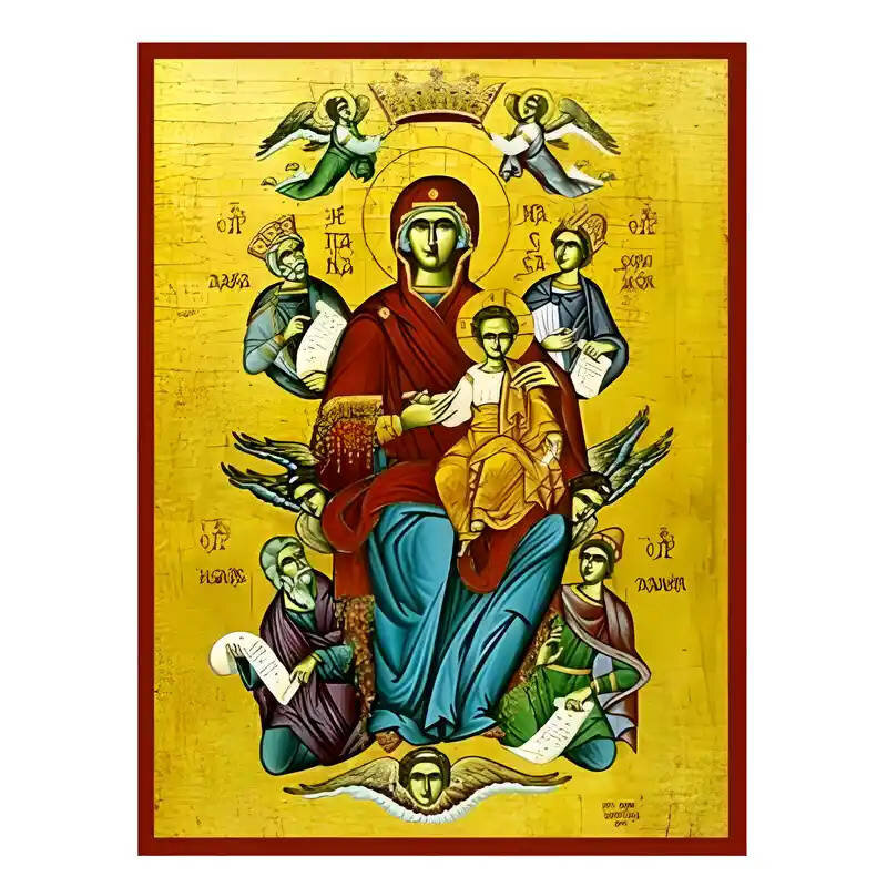 Σετ των 2 Εικόνα Ορθοδοξίας με περίγραμμα χρυσό σε ξύλο Φλαμουρίας  με  βάση Εικόνα Παναγία Παντάνασσα Χειροποίητη Ελληνορθόδοξη , Κρεμαστή πλάκα βυζαντινής τέχνης, χριστιανική τέχνη Διάσταση 10x7 cm (3,9 x 2,8 ίντσες) INTRAEK-671228