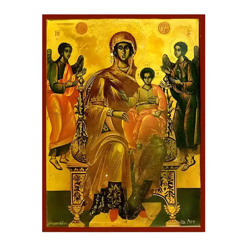 Σετ των 2 Εικόνα Ορθοδοξίας με περίγραμμα χρυσό σε ξύλο Φλαμουρίας  με  βάση Εικόνα Παναγία Πλατυτέρα των Ουρανών Χειροποίητη Ελληνορθόδοξη , Κρεμαστή πλάκα βυζαντινής τέχνης, χριστιανική τέχνη Διάσταση 10x7 cm (3,9 x 2,8 ίντσες) INTRAEK-671218