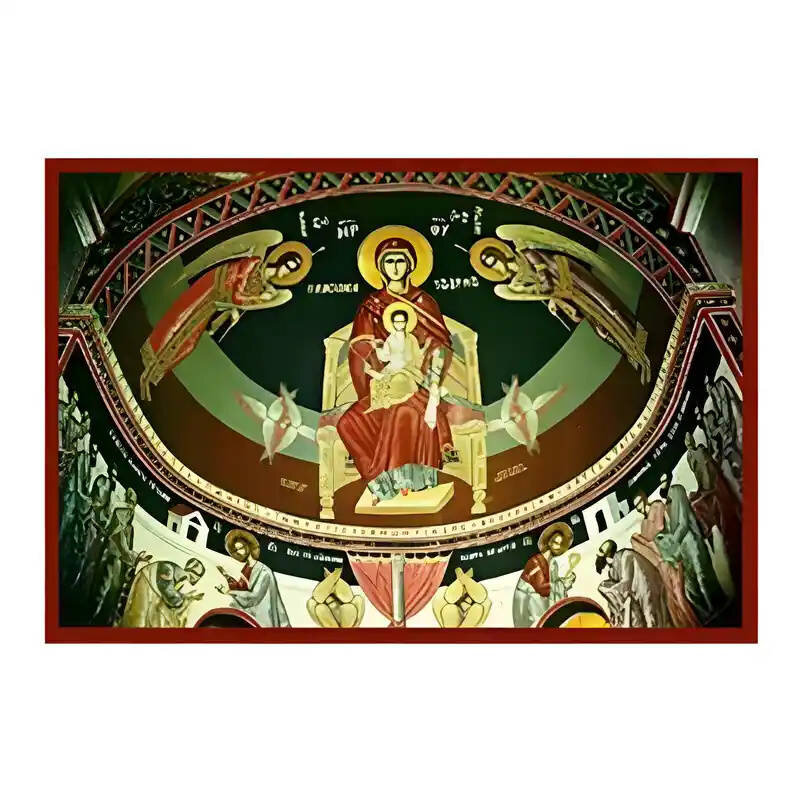 Σετ των 2 Εικόνα Ορθοδοξίας με περίγραμμα χρυσό σε ξύλο Φλαμουρίας  με  βάση Εικόνα Παναγία Πλατυτέρα των Ουρανών Χειροποίητη Ελληνορθόδοξη , Κρεμαστή πλάκα βυζαντινής τέχνης, χριστιανική τέχνη Διάσταση 10x7 cm (3,9 x 2,8 ίντσες) INTRAEK-671217