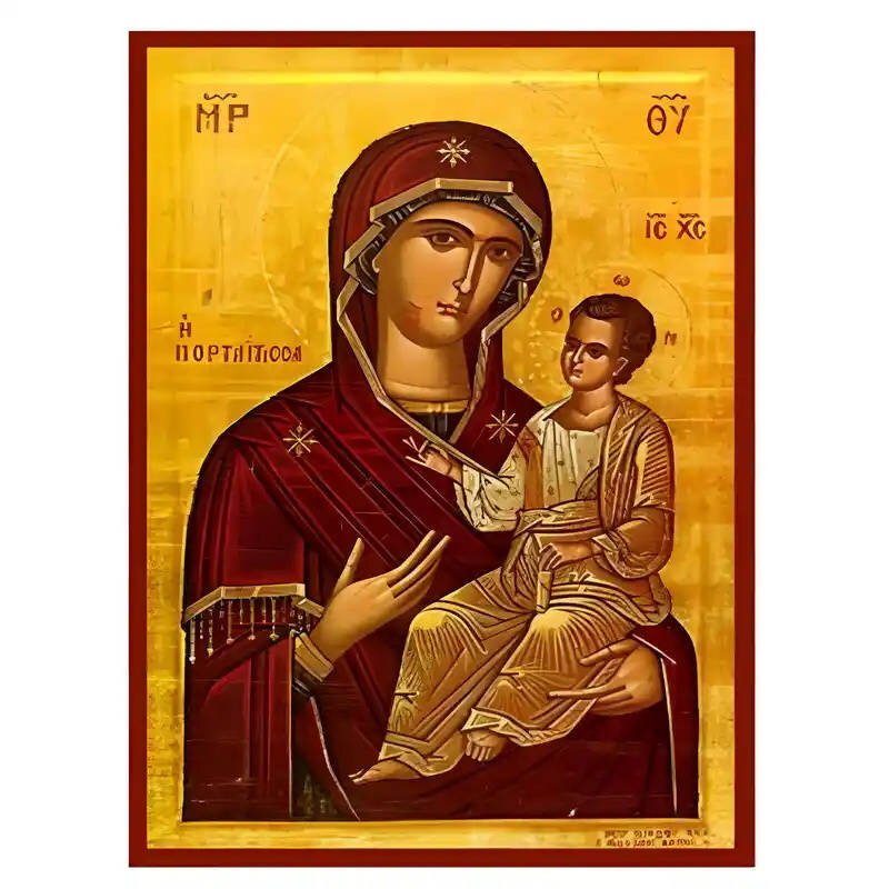 Σετ των 2 Εικόνα Ορθοδοξίας με περίγραμμα χρυσό σε ξύλο Φλαμουρίας  με  βάση Εικόνα Παναγία Πορταΐτισσα των Ιβήρων Χειροποίητη Ελληνορθόδοξη , Κρεμαστή πλάκα βυζαντινής τέχνης, χριστιανική τέχνη Διάσταση 10x7 cm (3,9 x 2,8 ίντσες) INTRAEK-671214