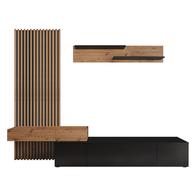 Σύνθετο σαλονιού Litende pakoworld μαύρο-sonoma μελαμίνης 249.5x42x199.5εκ 192-000033 Σύνθετο σαλονιού Litende pakoworld μαύρο-sonoma μελαμίνης 249.5x42x199.5εκ 192-000033