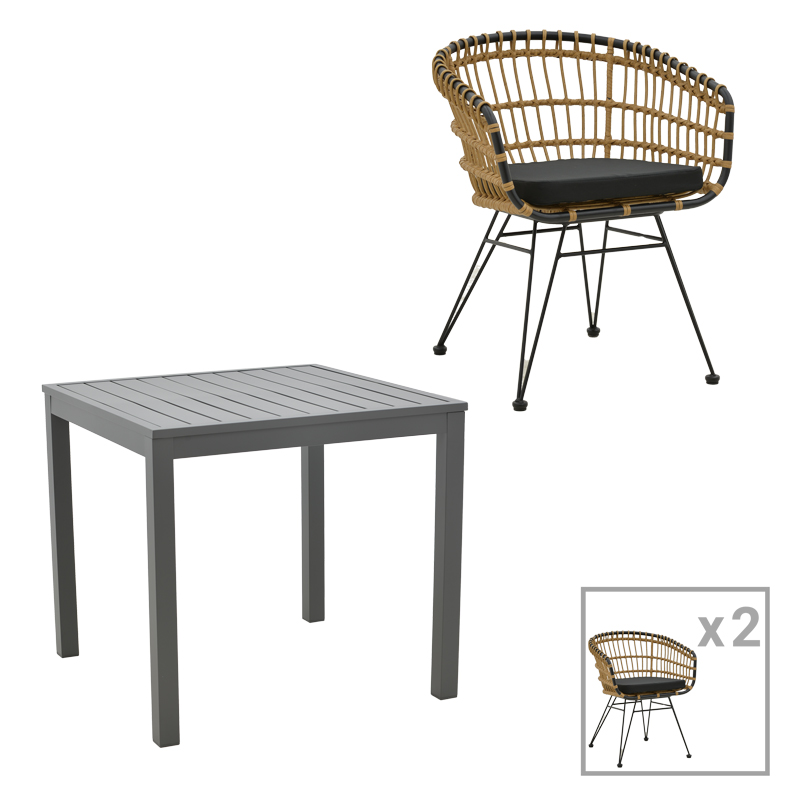 Intrahome Τραπεζαρία Kliton-Naoki A σετ 3τεμ Intrahome ανθρακί αλουμίνιο και μέταλλο σε μαύρη απόχρωση 80x80x74εκ | SKU: INTRAPA-311111964