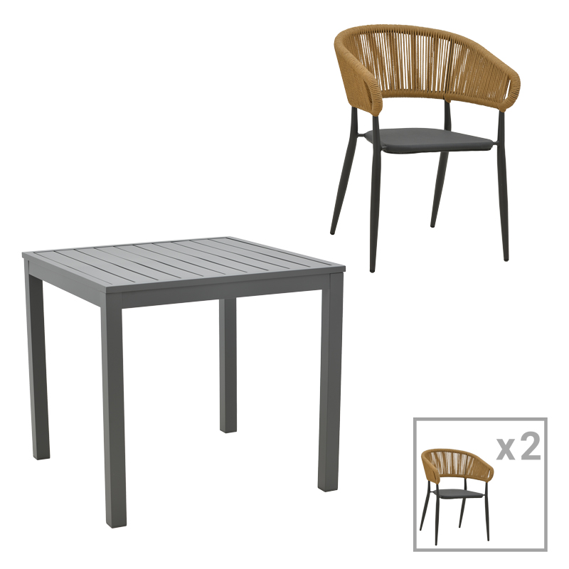 Intrahome Τραπεζαρία Kliton-Raven σετ 3τεμ Intrahome  αλουμίνιο σε ανθρακί απόχρωση 80x80x74εκ | SKU: INTRAPA-311111968