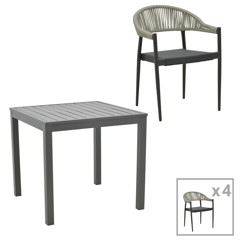 Intrahome Τραπεζαρία Kliton- Elation σετ 5τεμ Intrahome  αλουμίνιο σε ανθρακί απόχρωση 80x80x74εκ | SKU: INTRAPA-311111971