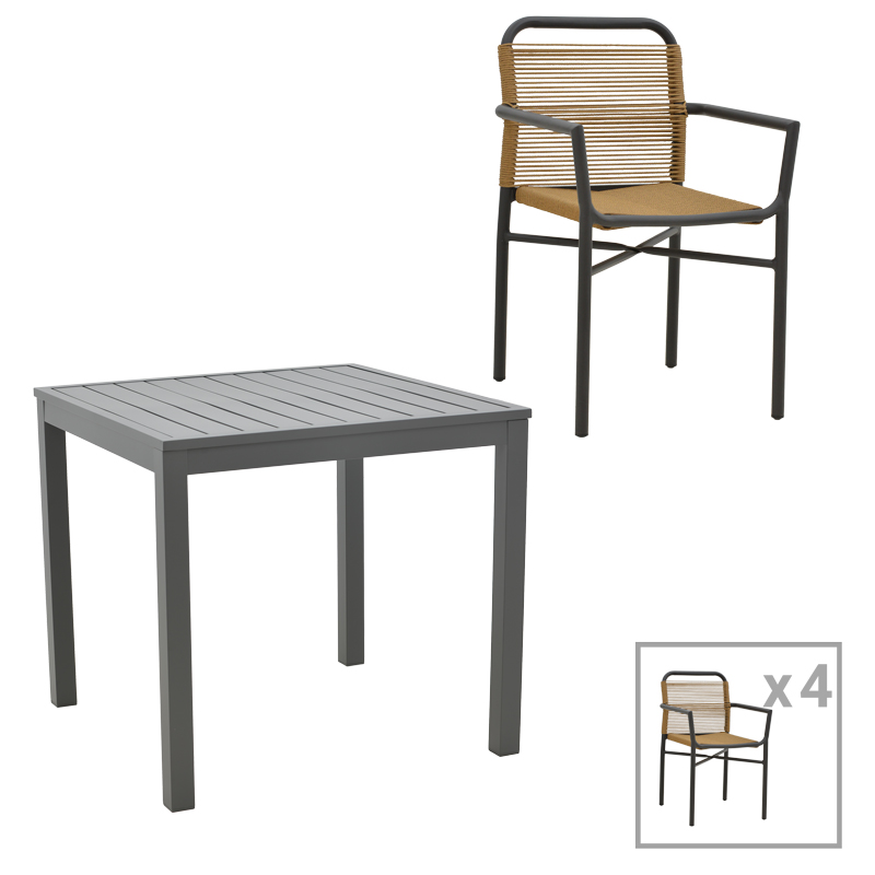 Intrahome Τραπεζαρία Kliton-Clutch σετ 5τεμ Intrahome  αλουμίνιο σε ανθρακί απόχρωση 80x80x74εκ | SKU: INTRAPA-311111975