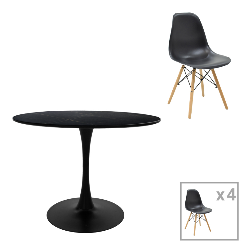 Intrahome Τραπεζαρία EVERESTA-Balou I σετ 5τεμ Intrahome MDF-PP σε μαύρο-φυσικό απόχρωση Φ120x75εκ | SKU: INTRAPA-311112139