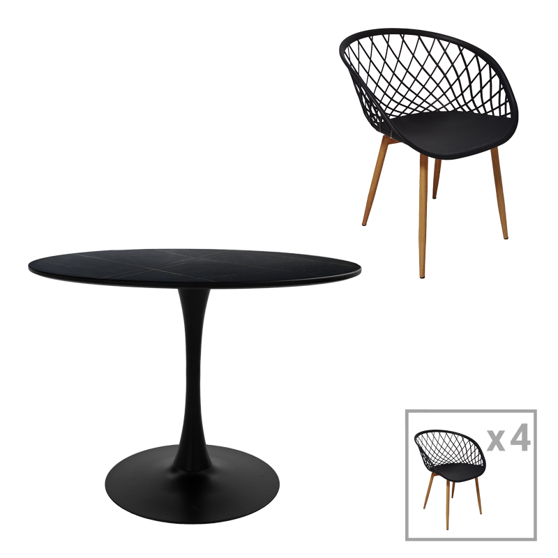 Intrahome Τραπεζαρία Ezra-Balou I Intrahome σετ 5τεμ pp-mdf σε μαύρη-φυσικό απόχρωση Φ120x75εκ | SKU: INTRAPA-311112141