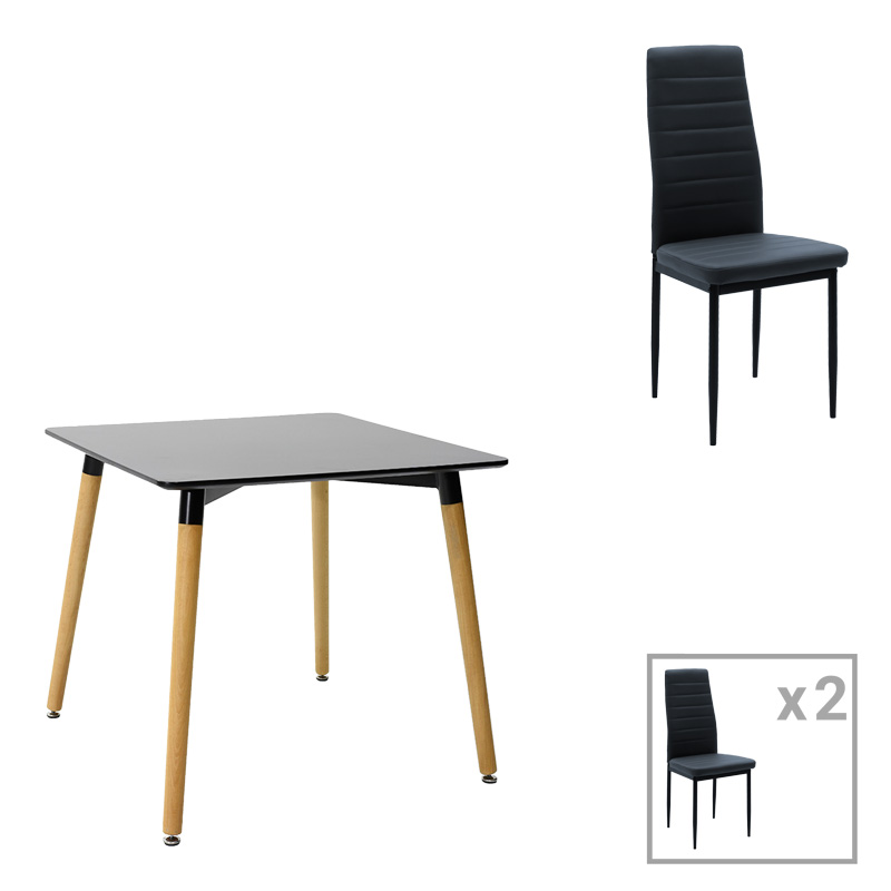 Intrahome Τραπεζαρία Natali-Parker Intrahome σετ 3τεμ mdf σε μαύρη-φυσική απόχρωση 80x80x76cm | SKU: INTRAPA-311112266