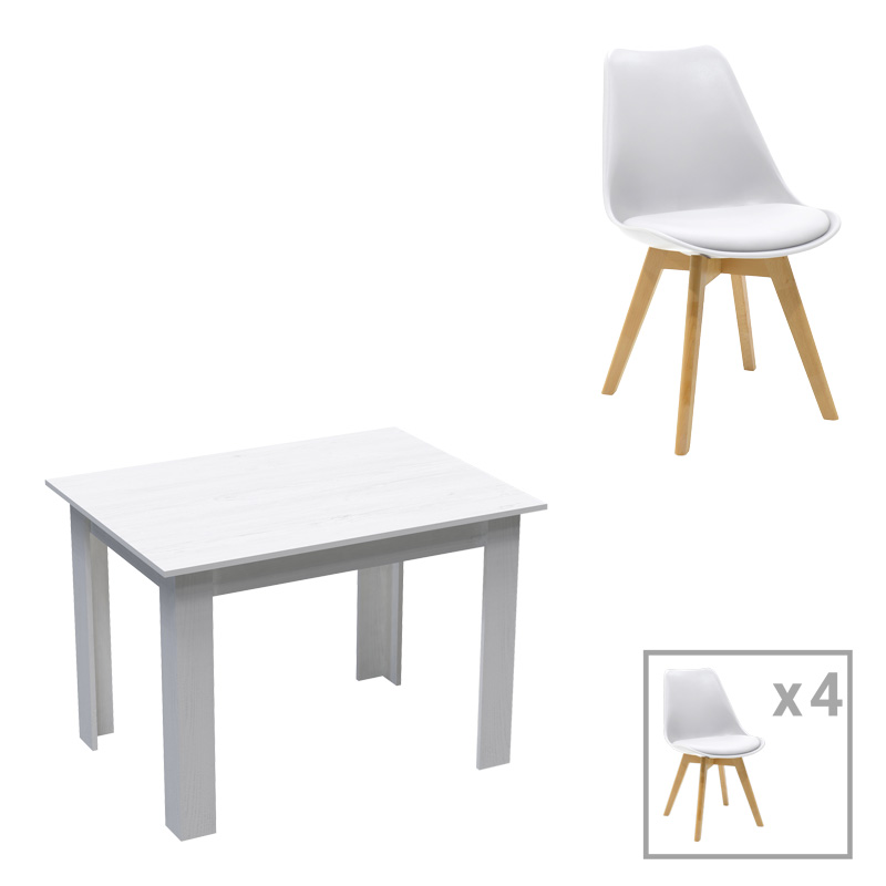 Τραπεζαρία Manka-Gaston σετ 5τεμ σε λευκή απόχρωση 110x80x77εκ