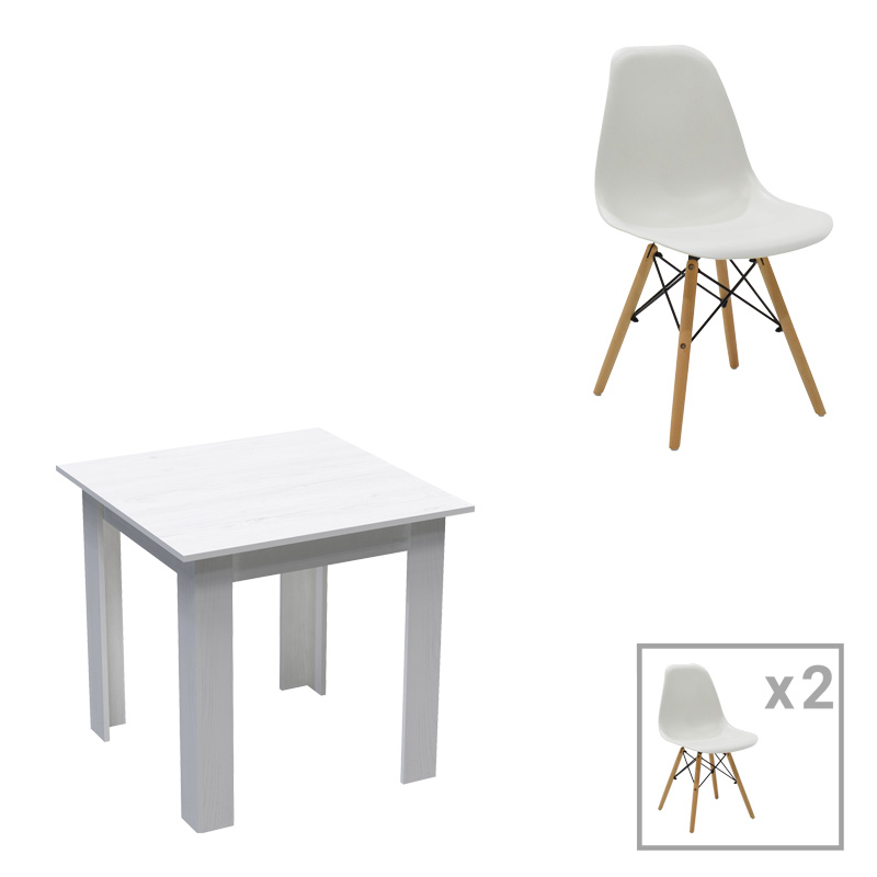 Τραπεζαρία Manka-Julita pakoworld σετ 3τεμ σε λευκή απόχρωση 80x80x77εκ