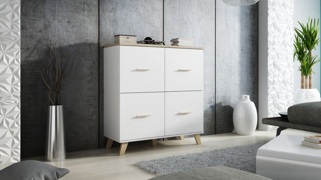 Chest of drawers LOTTA 110 (4D) dimond white/lsonoma oak DIOMMI CAMA-LOTTA-KOMODA-110-4D-BI/DSO DIOMMI-60-19735