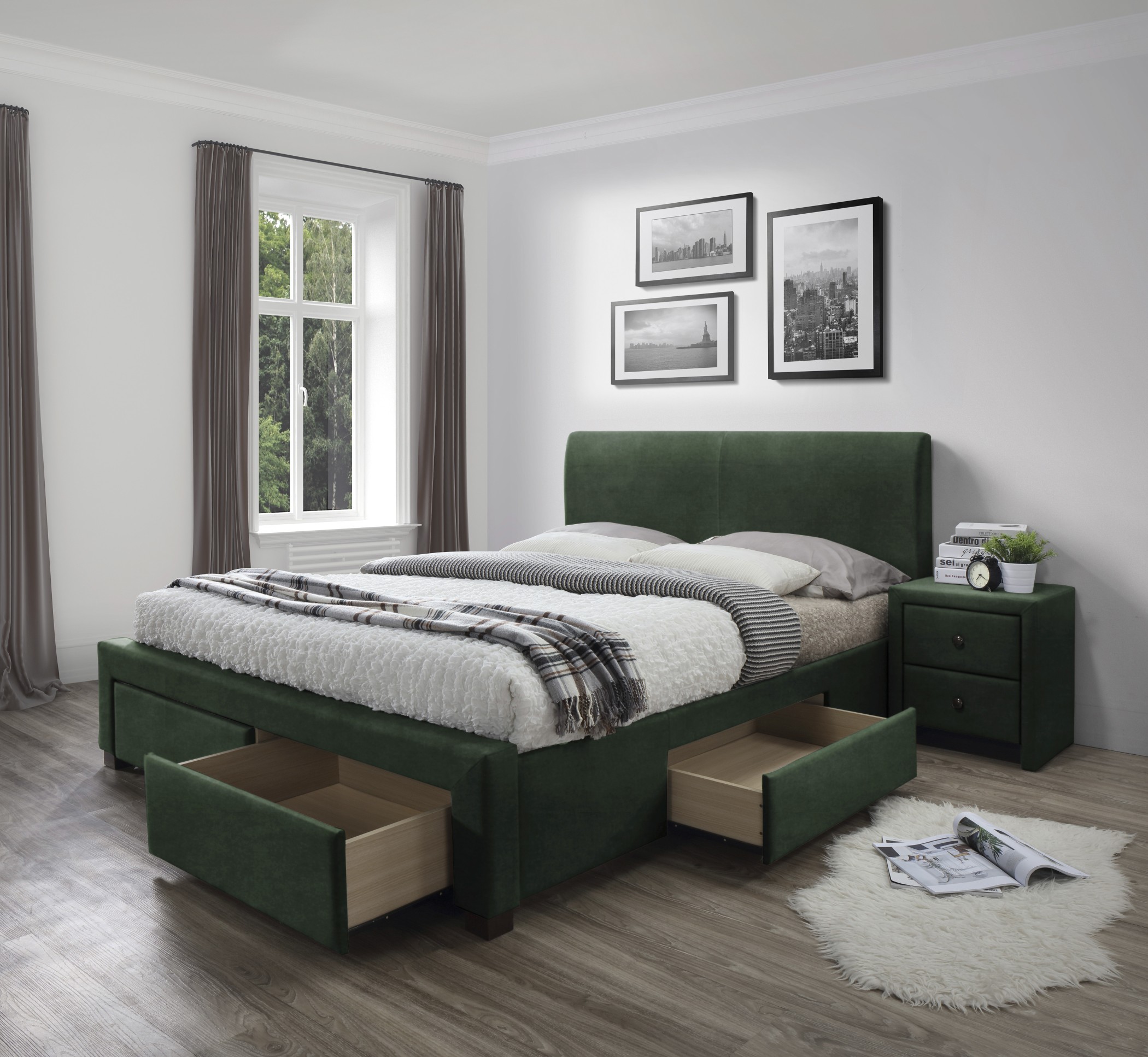 MODENA 3 bed with drawers, color: dark grey DIOMMI V-CH-MODENA_3-LOZ-C.ZIELONY DIOMMI-60-21553