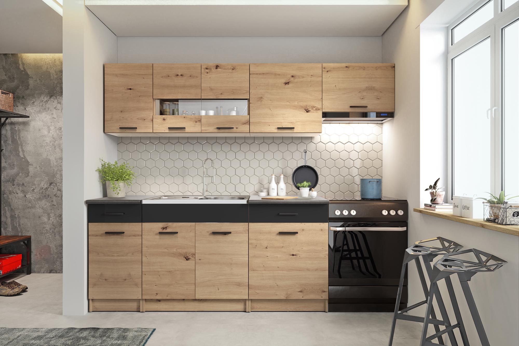 ALINA 240 – ARTISAN OAK/BLACK MATT DIOMMI V-PL-K-ALINA 240-ARTISAN/CZARNY DIOMMI-60-22240 ALINA 240 – ARTISAN OAK/BLACK MATT DIOMMI V-PL-K-ALINA 240-ARTISAN/CZARNY DIOMMI-60-22240