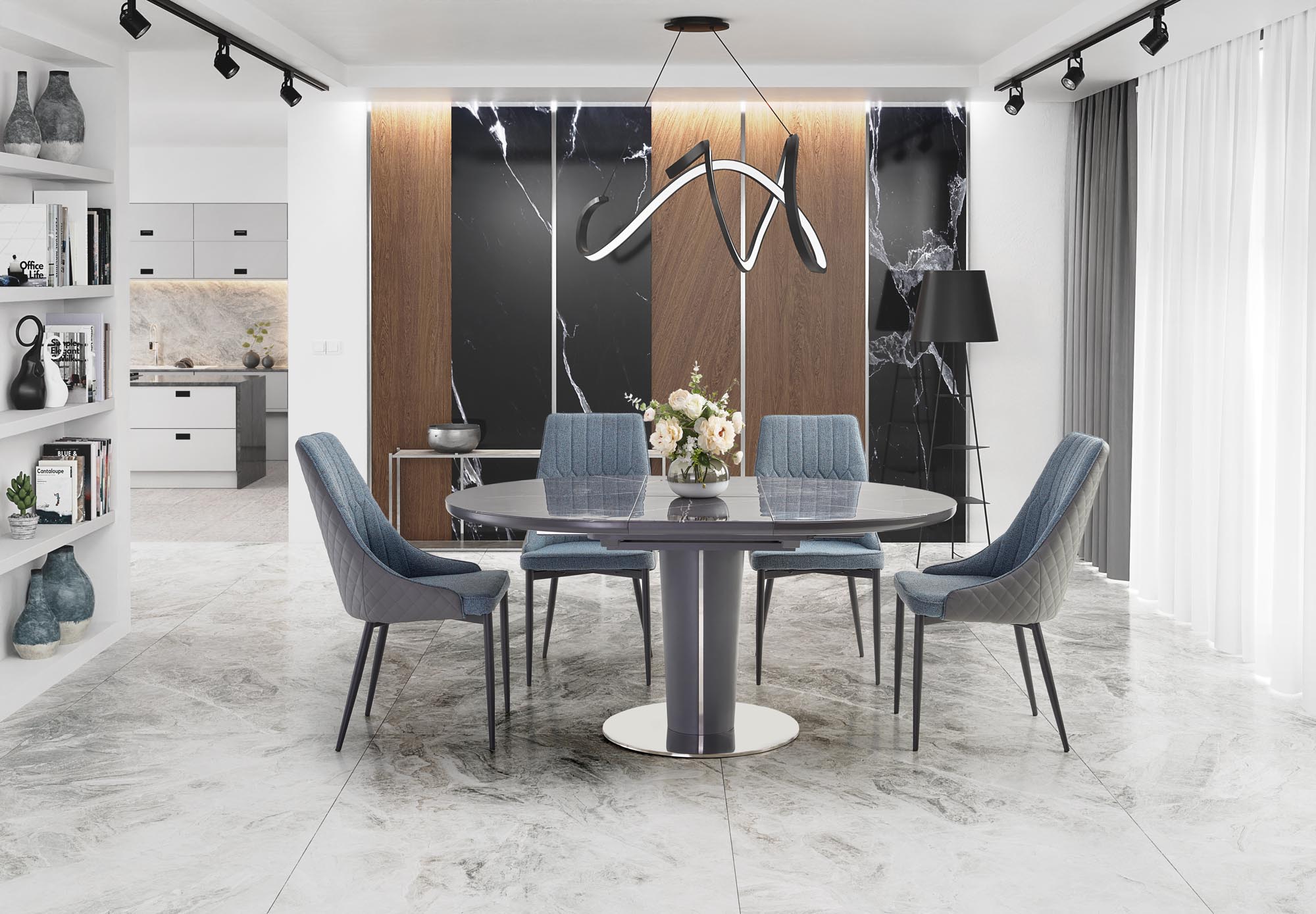 RICARDO extension table, color: top – grey marble, legs – dark grey DIOMMI V-CH-RICARDO-ST DIOMMI-60-21744