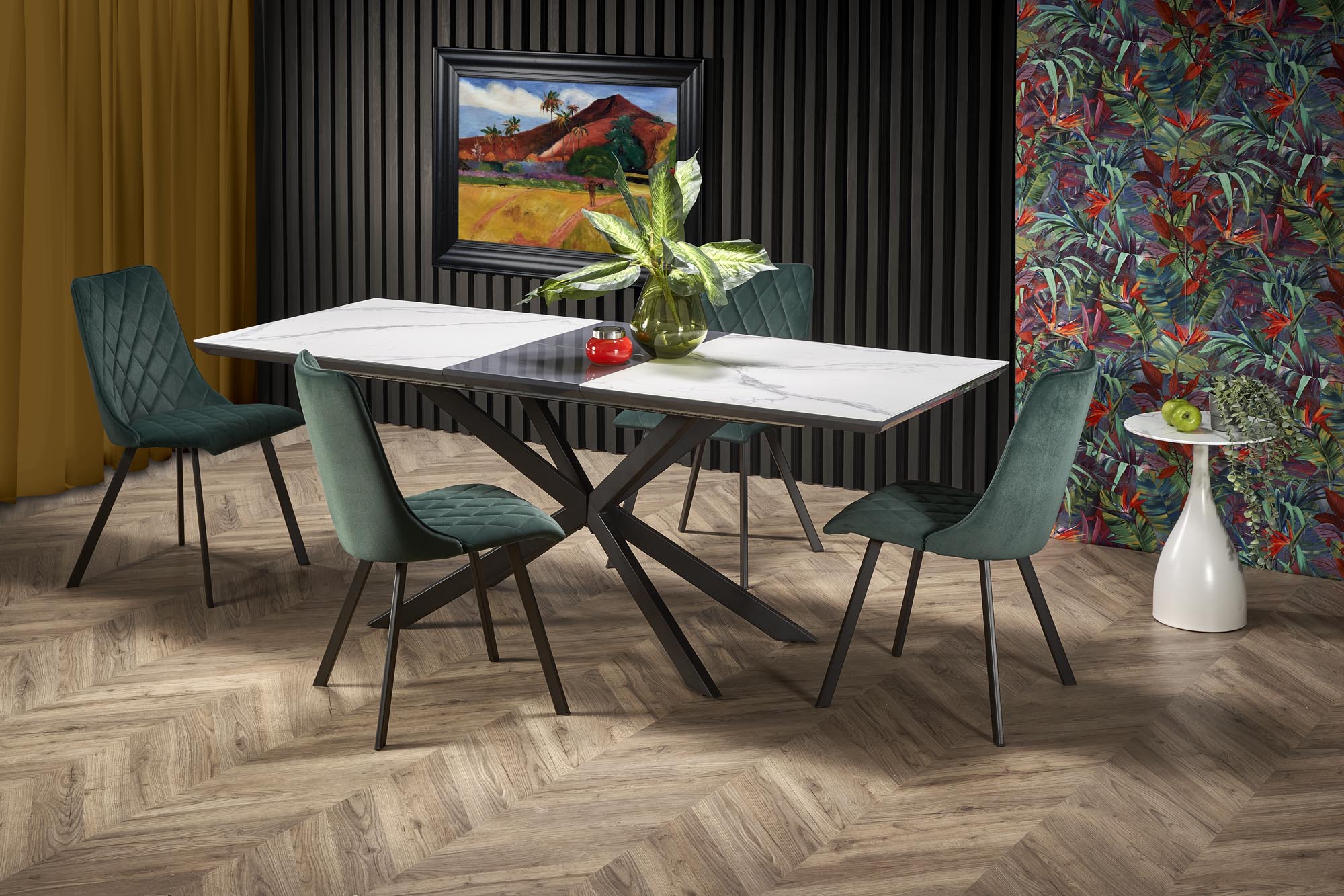 DIESEL extension table, color: top – white marble / dark grey, legs – black DIOMMI V-CH-DIESEL-ST DIOMMI-60-20601 DIESEL extension table, color: top – white marble / dark grey, legs – black DIOMMI V-CH-DIESEL-ST DIOMMI-60-20601