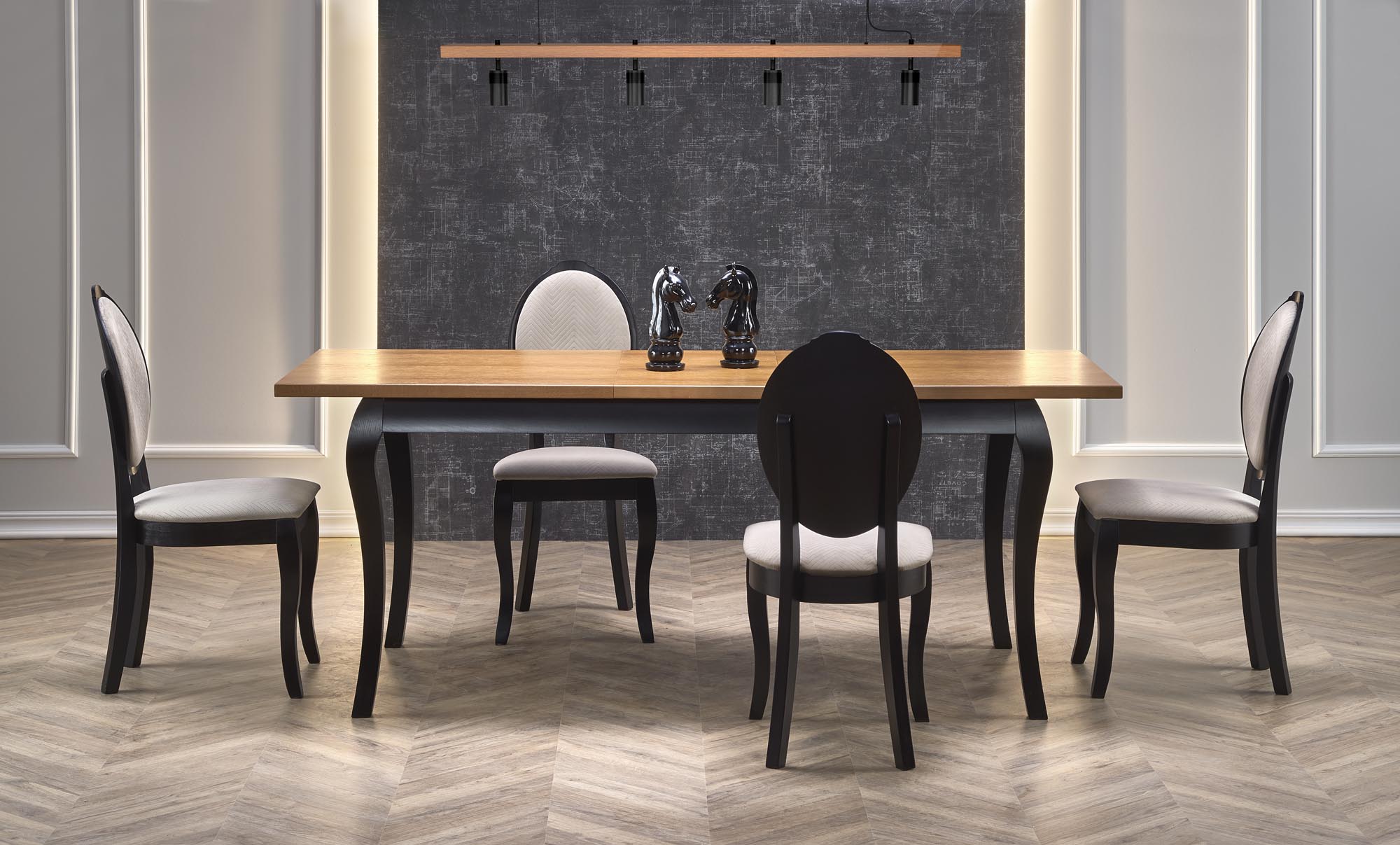 WINDSOR extension table, color: dark oak/black DIOMMI V-PL-WINDSOR-ST-C.DĄB/CZARNY DIOMMI-60-22740 WINDSOR extension table, color: dark oak/black DIOMMI V-PL-WINDSOR-ST-C.DĄB/CZARNY DIOMMI-60-22740