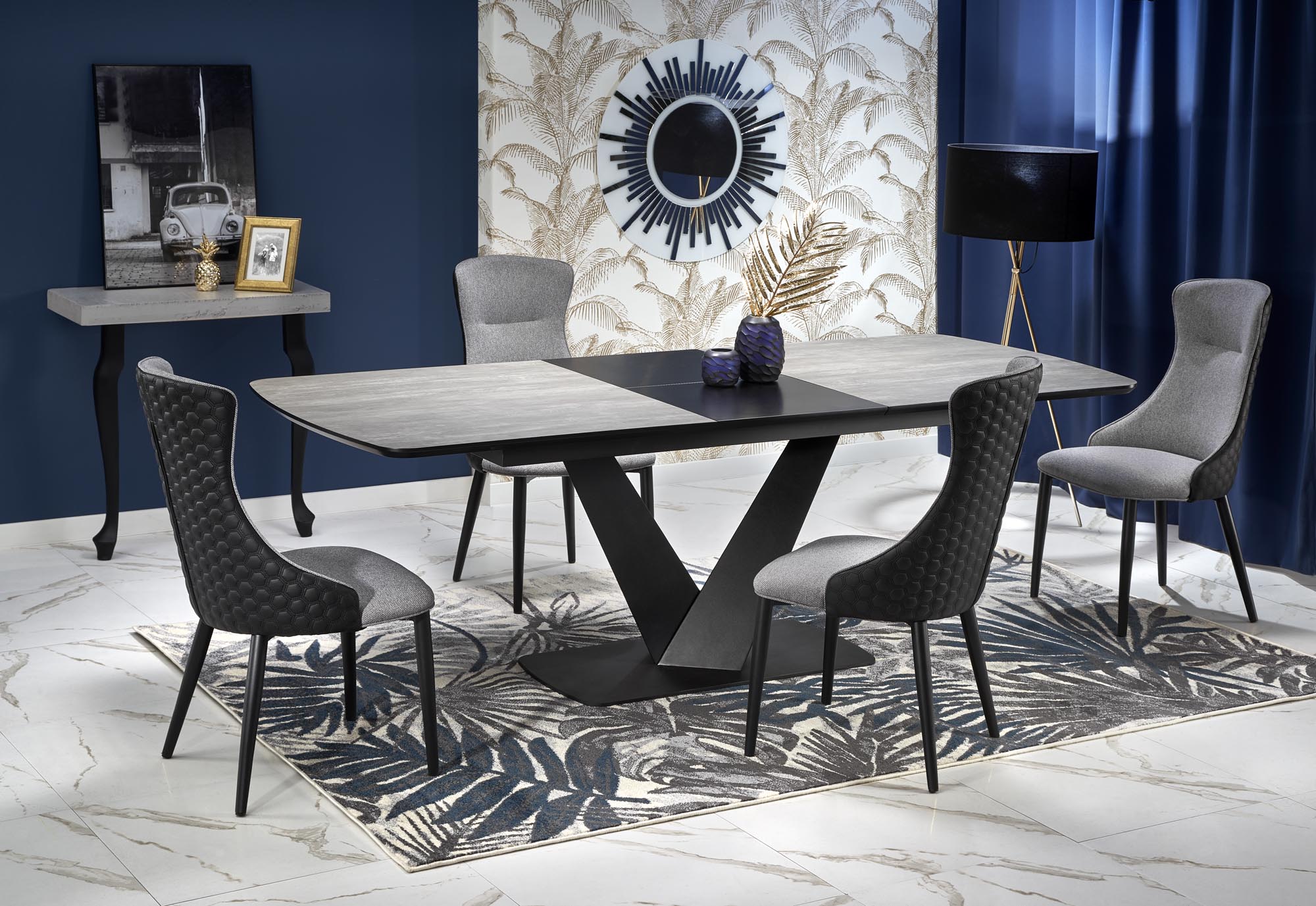VINSTON extension table, color: top – dark grey / black, legs – black DIOMMI V-CH-VINSTON-ST DIOMMI-60-21961