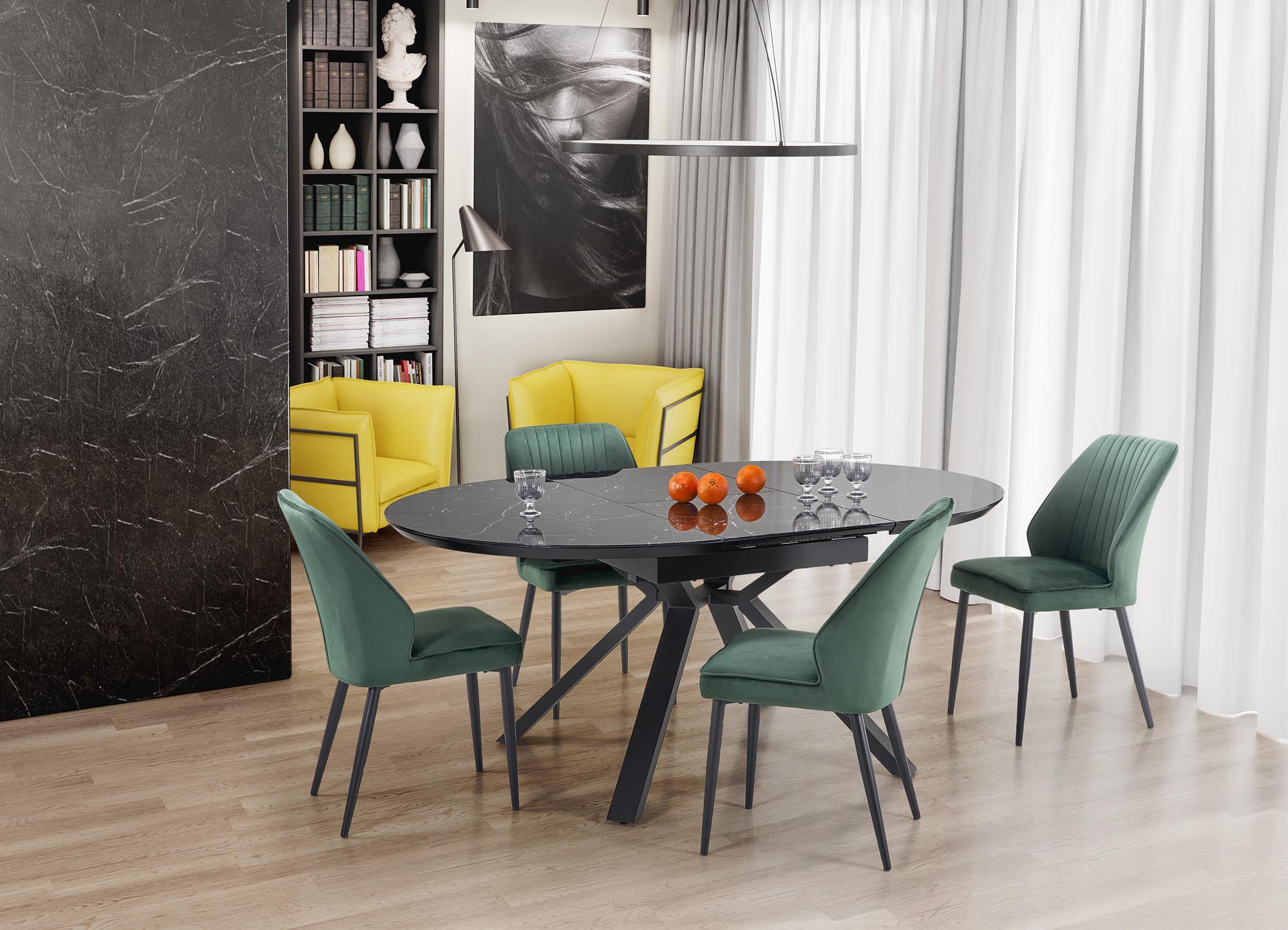 VERTIGO extension table, color: top – black marble, legs – black DIOMMI-60-34267