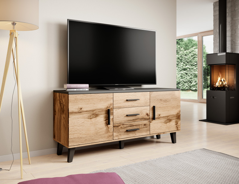 Chest of drawers LOTTA 150 (2D3S) wotan oak/black DIOMMI CAMA-LOTTA-KOMODA-150-2D3S-DWO/CZ DIOMMI-60-19738 Chest of drawers LOTTA 150 (2D3S) wotan oak/black DIOMMI CAMA-LOTTA-KOMODA-150-2D3S-DWO/CZ DIOMMI-60-19738