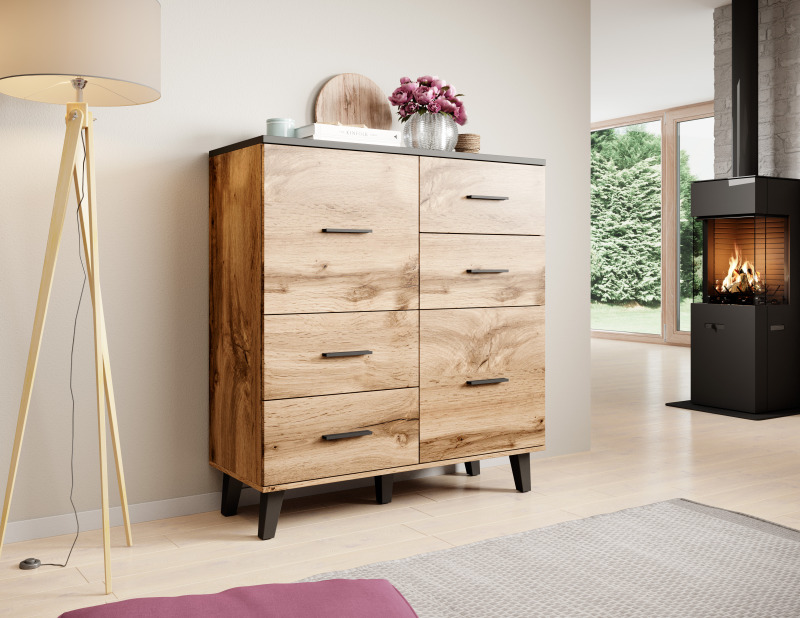 Chest of drawers LOTTA 110 (2D4S) woatn oak/black DIOMMI CAMA-LOTTA-KOMODA-110-2D4S-DWO/CZ DIOMMI-60-19734 Chest of drawers LOTTA 110 (2D4S) woatn oak/black DIOMMI CAMA-LOTTA-KOMODA-110-2D4S-DWO/CZ DIOMMI-60-19734