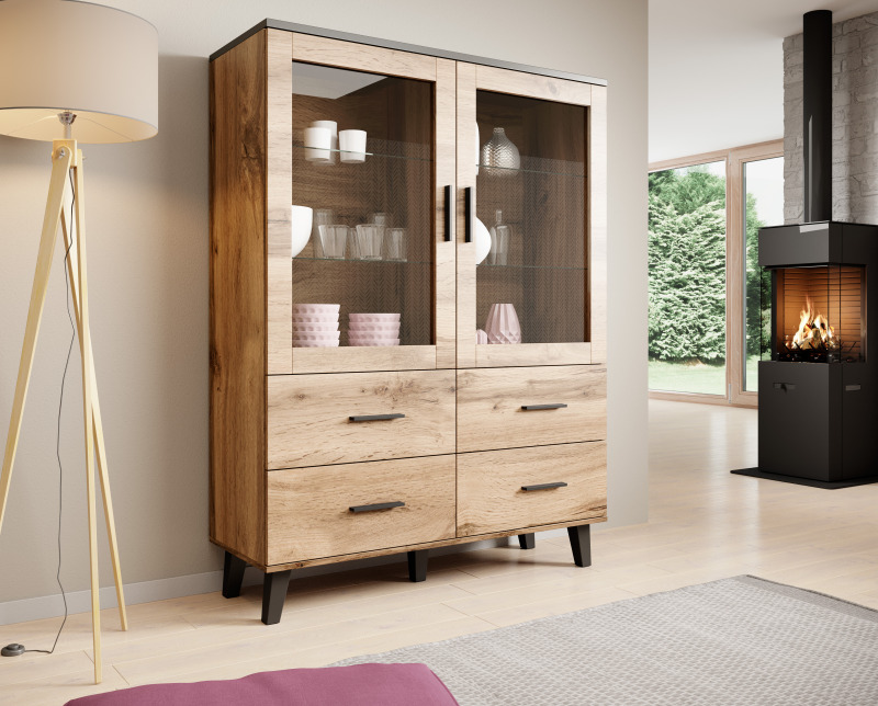 Cabinet LOTTA 120 2DSZ4S wotan oak/ black DIOMMI CAMA-LOTTA-WITRYNA-120-2D4S-DWO/CZ DIOMMI-60-19756 Cabinet LOTTA 120 2DSZ4S wotan oak/ black DIOMMI CAMA-LOTTA-WITRYNA-120-2D4S-DWO/CZ DIOMMI-60-19756